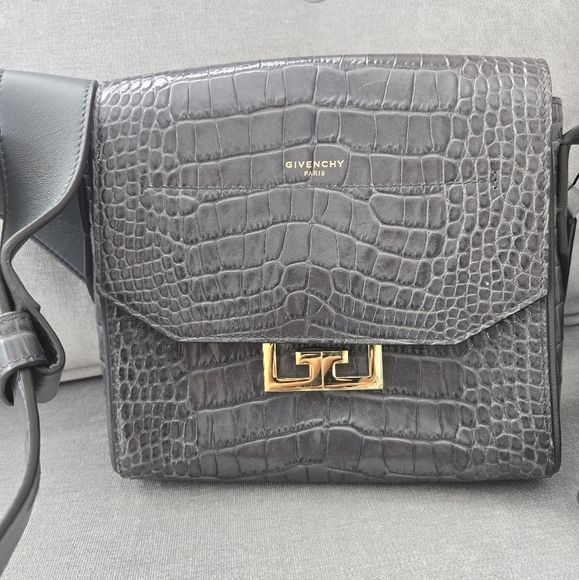 Givenchy Gray Croc-Embossed Crossbody Bag - Picture 1 of 6